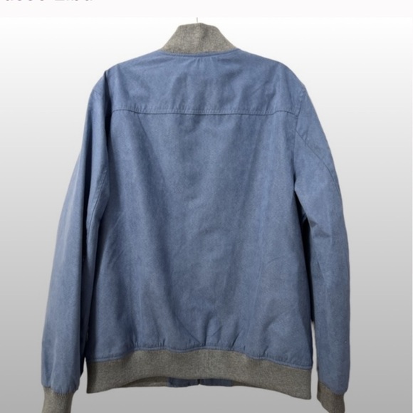 Tasso Elba Faux Suede Bomber Jacket Full Zip Up Men's Large Baby Powder Blue - Picture 5 of 13